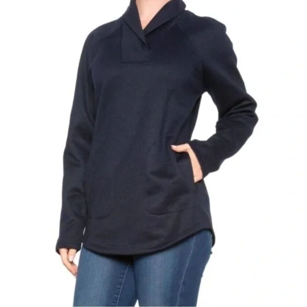 Prana Yoga Ziller Tunic Sweater, Shawl Collar, Dark Nautical Blue, Size S